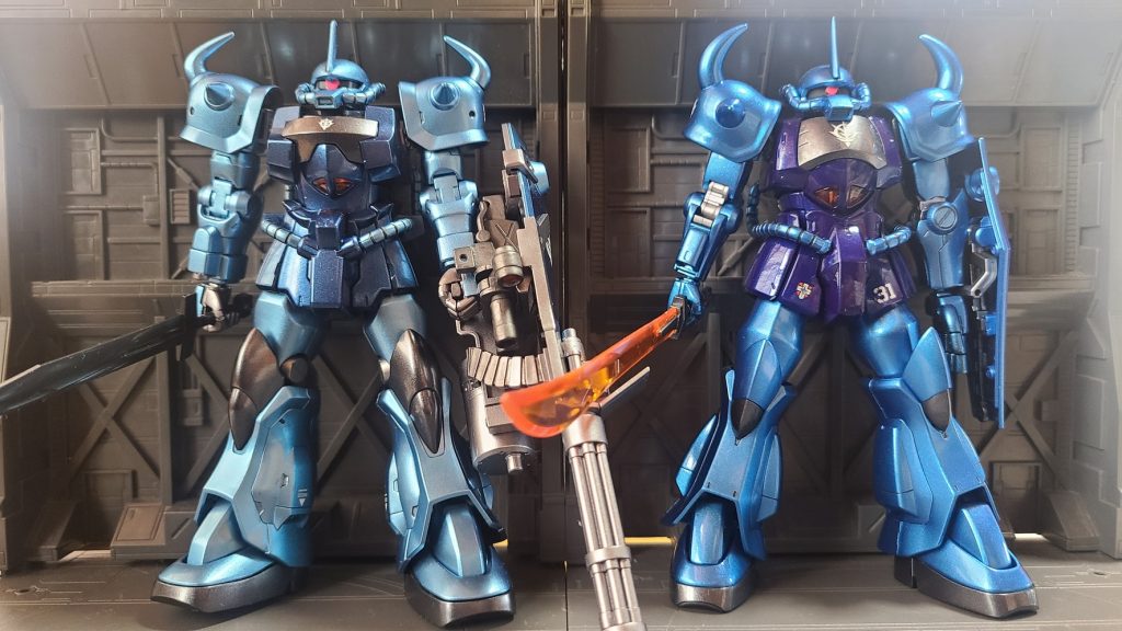 リバイブ版の07Bとの２ショット。漢のMSと言う言葉がピッタリですね！ランバ・ラルやノリス・パッカード、武人と呼ぶに相応しいパイロットの乗機はやはり恰好良いですね。また作りたいのですが、キットが手に入らないのは残念ですね。普通に買える時代が来るのでしょうか・・・最後までご覧いただき有難うございました。