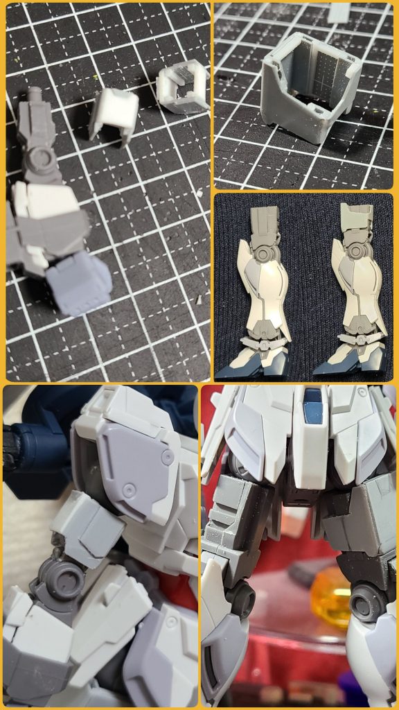 仕様なのは分かっているんですが、二の腕と太ももの、フレーム剥き出しがどうにも気になり、プラ材でカバーを作りました😅。ちなみに、ハンドパーツは「かく手」です。