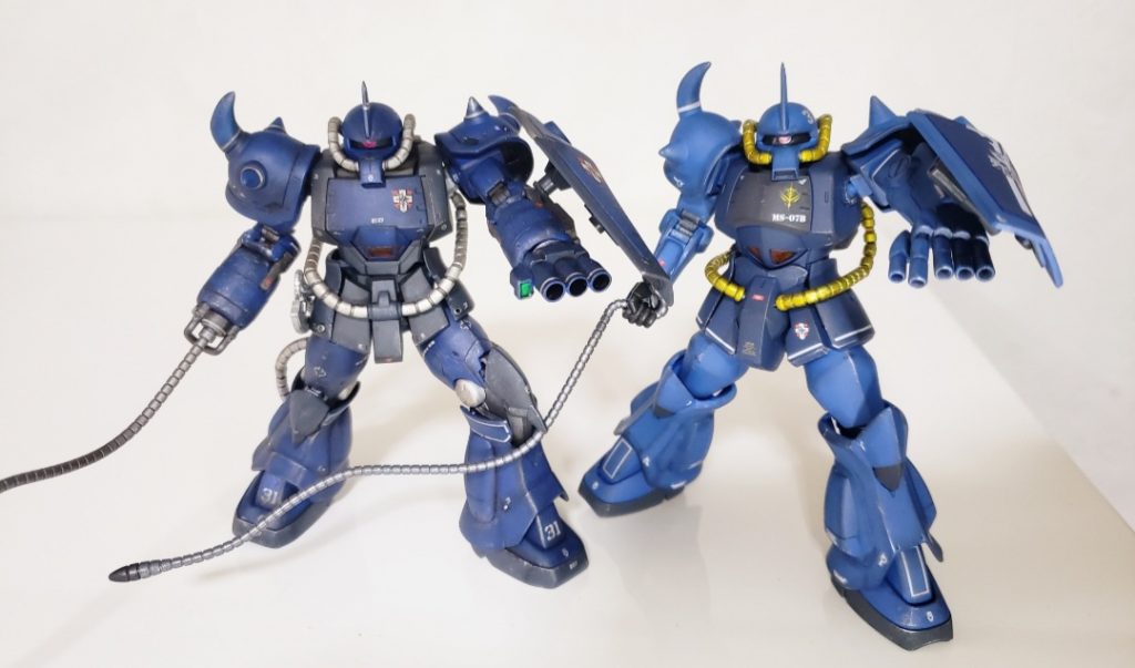 オリジン版グフ戦術実証機と。暗めの色合いのせいかオリジングフの方が強そうかな？