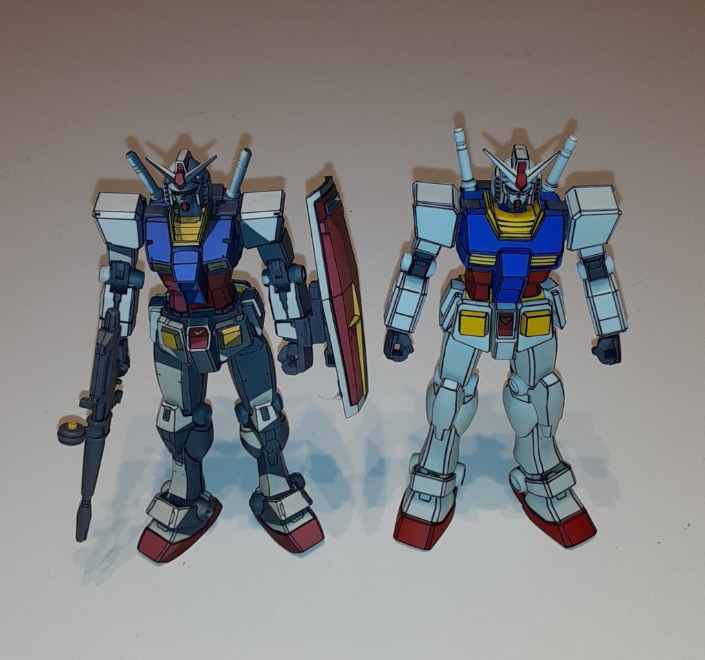 ガンスタ初投稿のEGガンダム影なしアニメ塗りと仲良く並んで🎵少しは上達したかなぁぁぁ???(((^^;)