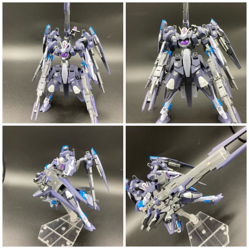 最終決戦仕様です! 今までの装備のほぼ全てかつプラスアルファの装備でGNシールドは4枚もあります!バスターライフル二丁にハイパーバスターライフルも装備してます! この形態でブラッドシュベリト達との最後の戦いをします!