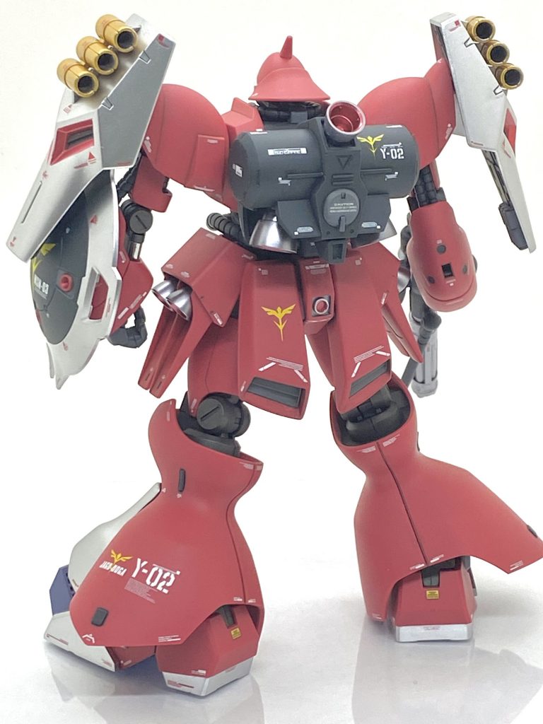 塗装箇所とカラーレシピバーニア外部、メガ・ガトリングガン先端部等→(ガイア)フレームメタリック(2)バーニア内部、シールドメガ粒子砲部→(クレオス)GXメタルレッド動力パイプ、ビームライフル本体→(クレオス)新ガンダムカラーファントムグレー関節、メカ部、装甲裏等→(ガイア)メカサフライト各部シルバー→(ガイア)Ex-シルバーファンネル→(ガイア)スターブライトゴールド