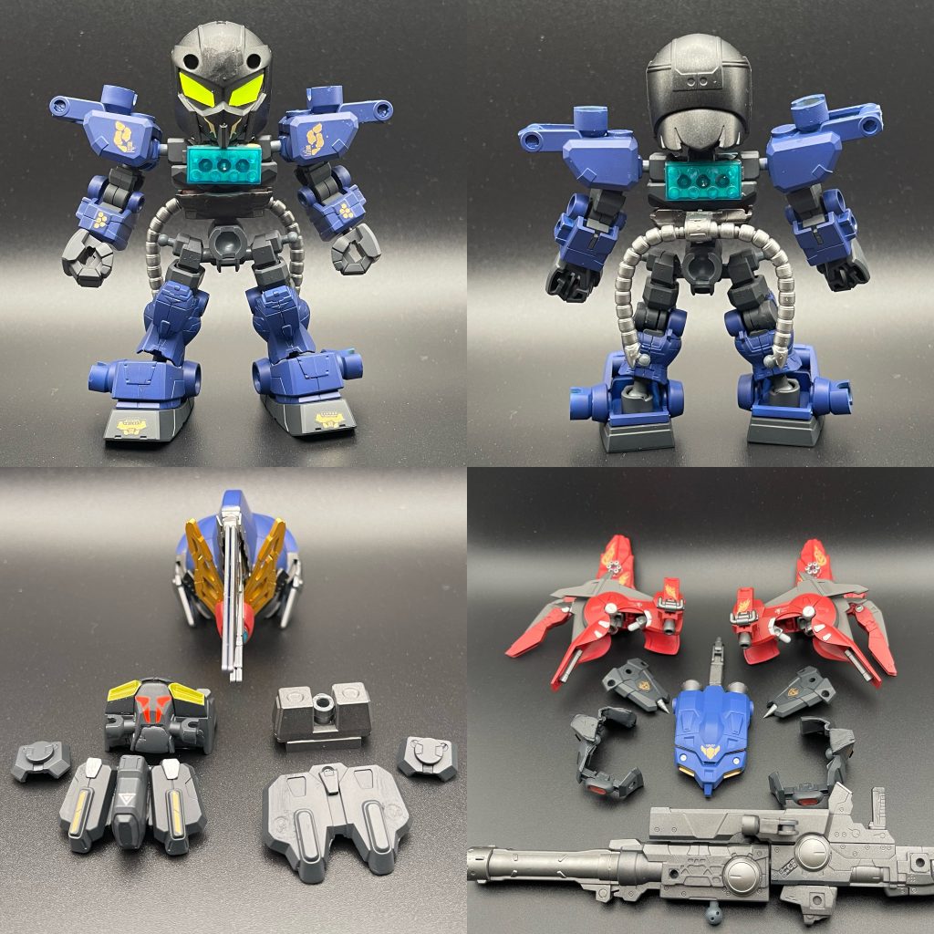 素体は、CSフレームを基本とし、ボールデンジョイントやネオジム磁石、DAISOのブロックなどで各種ジョイントを作成していますキャラクターの設定上、肩と腰のパイプ以外はキャプテンガンダムジェミナス01と同じ仕様になるようにしています