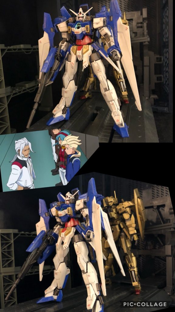 oyz「どうだ!コレがAGE−2アブノーマルだ!」アセム「コレが....俺の、ガンダム....!」oyz「そうだ!AGEシステムがアセム、お前の戦い方や学園生活なんかを加味して開発された、お前だけのガンダムだぜ!」アセム「俺だけの....ガンダム......。いやちょっと待て!」oyz「お?なんだ?感動したか?」アセム「今なんか、サラっとアブノーマルとか言わなかったですか!?」oyz「そうだぜ!このAGE−2は本来のAGE−2とは全く異なる、Z系変形をするのだ!」アセム「なんですかZ系変形って!?」oyz「なんだ、お前はZガンダムを知らんのか?」アセム「Zガンダム!?」oyz「Zガンダムは、ガンダムでは初のWRへの可変を可能にした機体だ!宇宙世紀は全てのガンダムの基本だぞ。まったく...。これだから平成生まれってヤツは...。」アセム「それがなんでアブノーマルなんですか!」oyz「いいか?本来のAGE−2の可変方法はの、胸部が真上に上がって腰が90度後方に折れ、後方に伸ばした腕と脚が繋がってライフル装着してストライダーモードとなる。」アセム「それがなんなんですか!?」oyz「このAGE−2はそんな生ぬるい可変はしない!胸部を跳ね上げ、頭部を収納し、腕を機体前面に収納、脚部を機体側面に移動し脚部を折り畳んでライフルを装着したらストライダーモードの完成だあ!」アセム「言ってる事がわかんないですよ!」oyz「ええい!見たらわかる!!いいから見ろ!」アセム「えええー!?」
