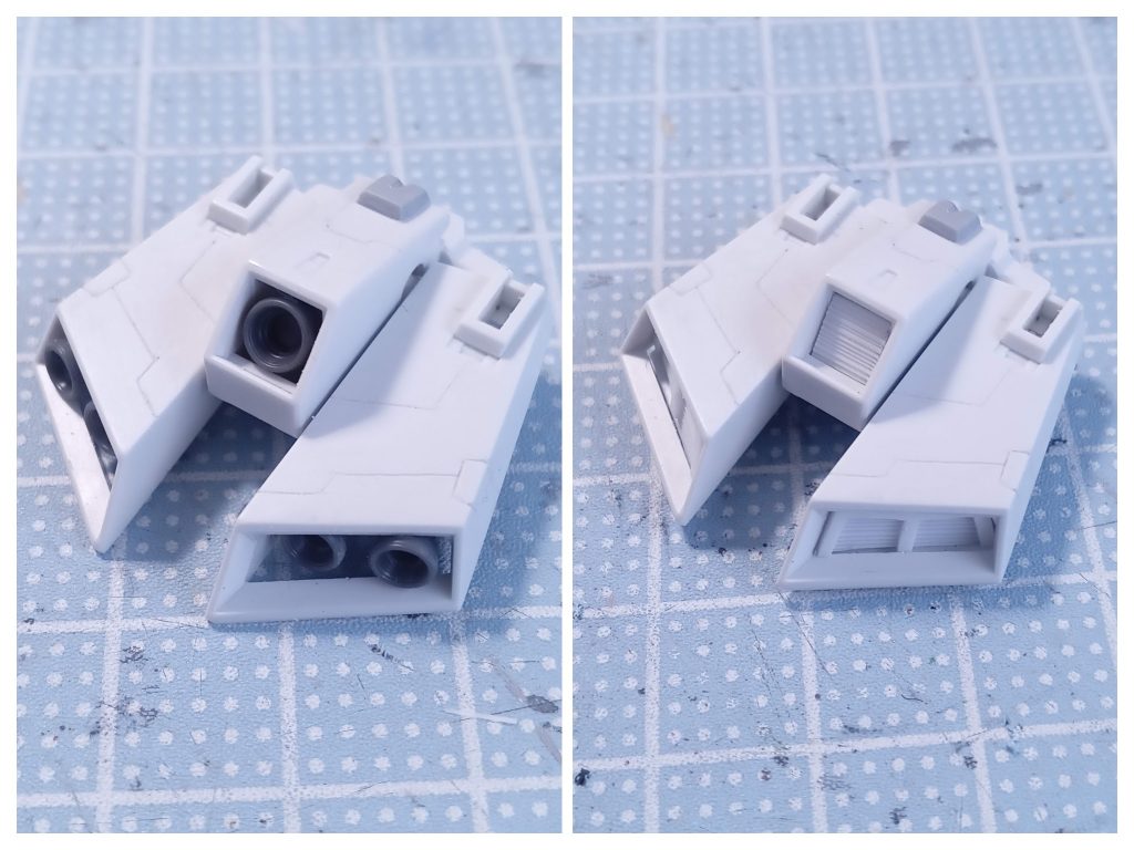 リアスカートのアーマーのバーニアが嫌だったので、プラバンでダクトっぽくしました。