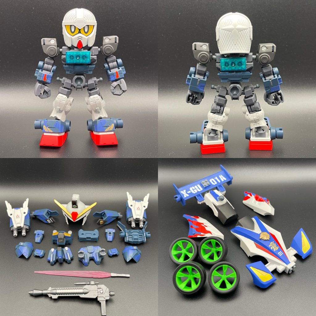 フレーム状態と外装・武装パーツですクロスシルエットフレームをベースに、ボールデンやネオジム磁石、ダイソーのブロックなどを接続ジョイントとして使用しています