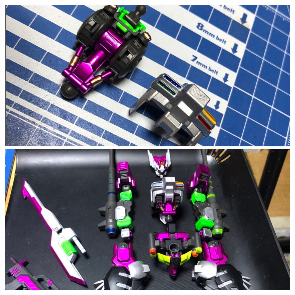 外装組み付け前の上半身…鉄血は時代背景も相まって独特のデザインと野生みが魅力ですよね。普通に作っても絶対カッコいいやつだこれ…(*´꒳`*)まあカラーチェンジでめちゃくちゃサイバーチックになってしまうのですがw