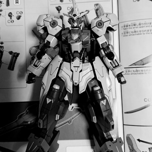 HGガンダムキマリスヴィダールの制作その４です。本体までできました。リアスカートの内側が前から見えて気になるのでブラウンを調色。バックパックの基部にも塗りました。以下レシピです。ミスターカラーの赤褐色6:グランプリホワイト2:つや消しブラック2で作りました。キマヴィダブラウンと名付けます。 （1枚目）