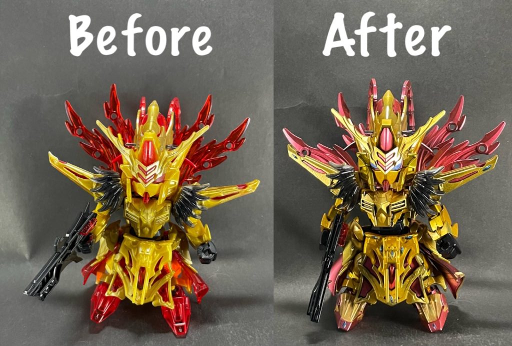 素組みとのビフォーアフター♪このシリーズのキットにしては、塗り分けが多くなかったので思ってたよりサクッと作れました😊