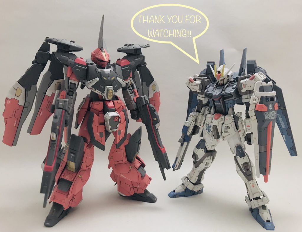 最後は系列機(!?)のストライクフリーダムバーザムとツーショット。ということでEGストライクでした。ご観覧ありがとうございました! それと、大きい方のジェガンがコンテストで40作に入りました。応援いただいた皆様、本当にありがとうございました!!