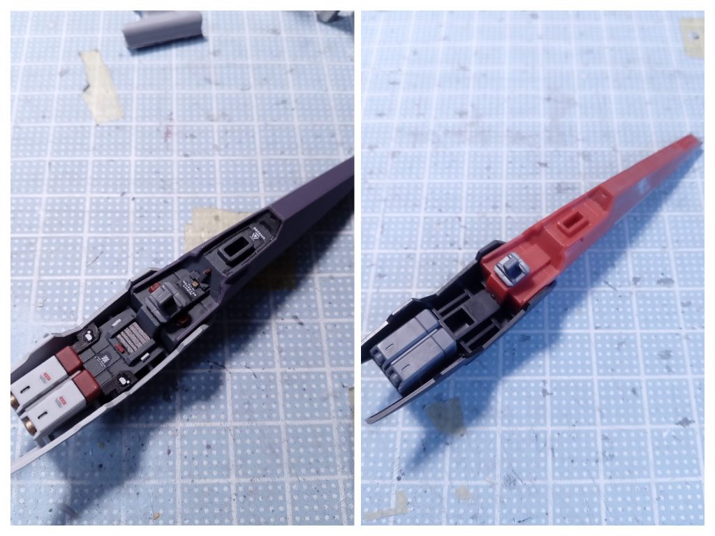 シールドの裏も伸縮ギミックのための穴が気になったので、フタをしてモールド追加。