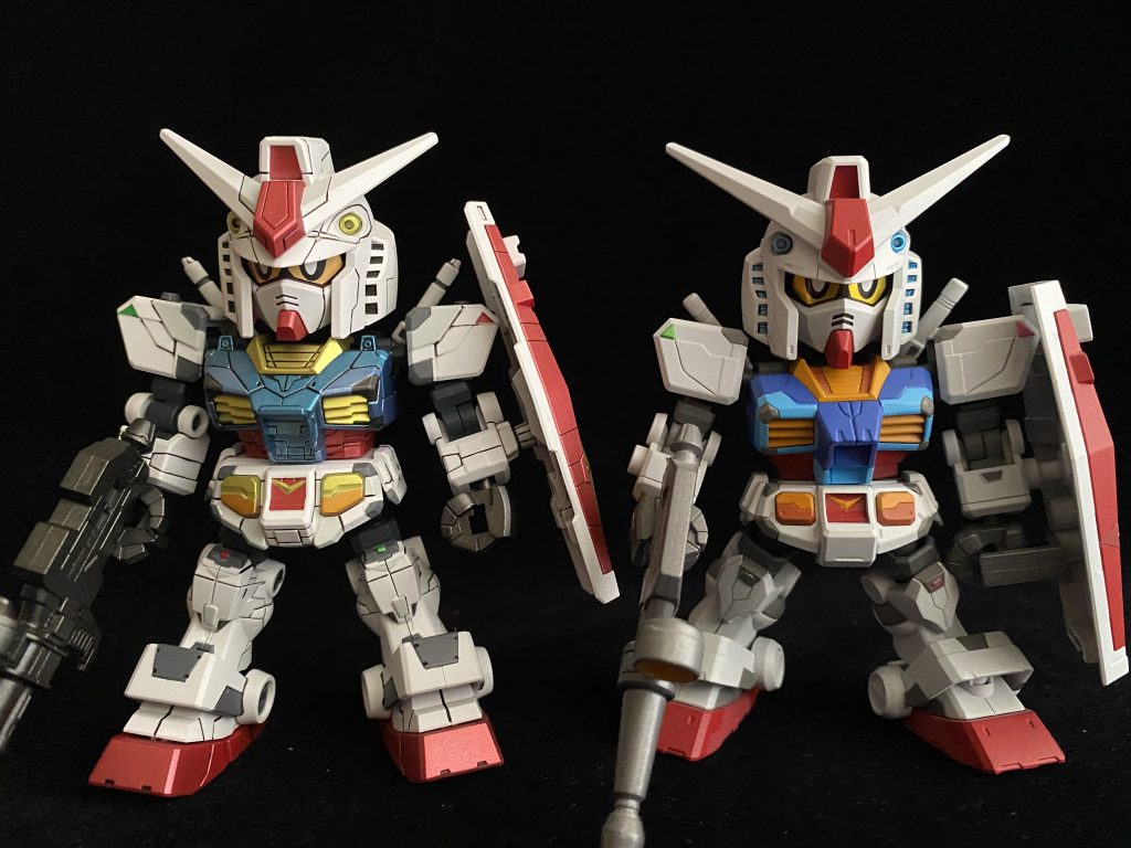 以前、お手製の横浜ガンダムと並べてみました。やっぱり正規品の方がカッコいい、自分にまけました！https://gumpla.jp/sd/566361