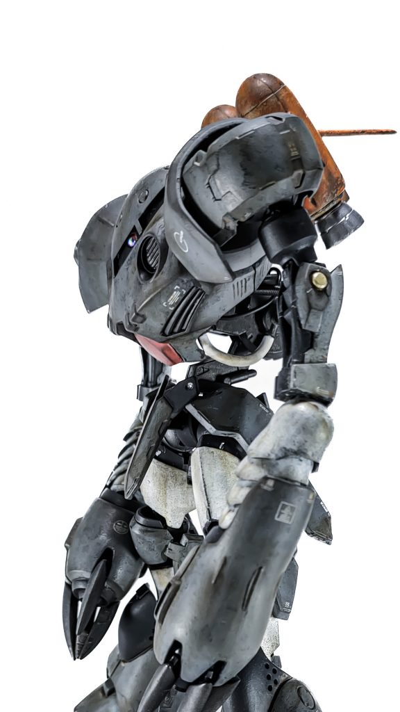 見ての通り、HGズゴックEとHGグリムゲルデのミキシングです。フレームは切断して接着しています。腰の異形感がお気に入りです。