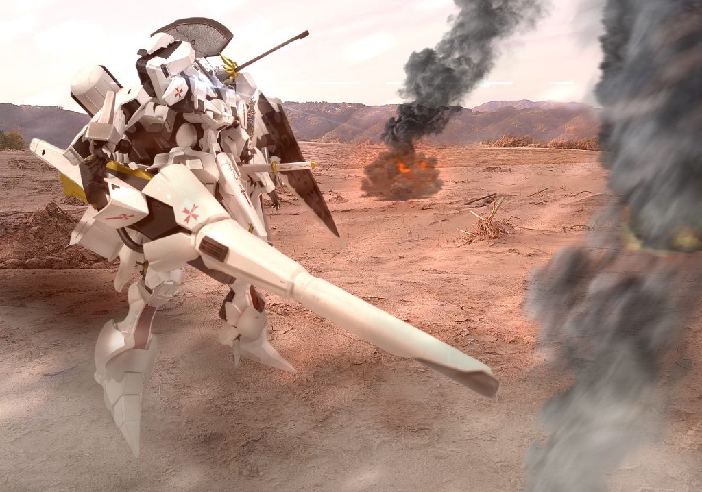 [戦場イメージ1]燃え盛る戦場に降り立つ、星団最強のスーパーロボット。なイメージで一枚☺️