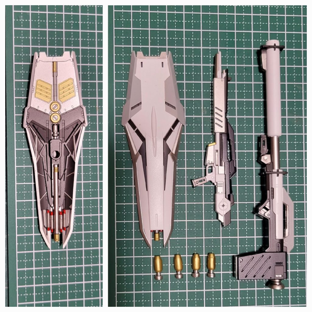 武器はこれだけ付いています。バズーカの弾丸は切り分けてみました。装てんするとほとんど分かりませんが気持ちですね( ￣ー￣)最後までご覧いただきありがとうございました(*- -)(*_ _)ﾍﾟｺﾘ