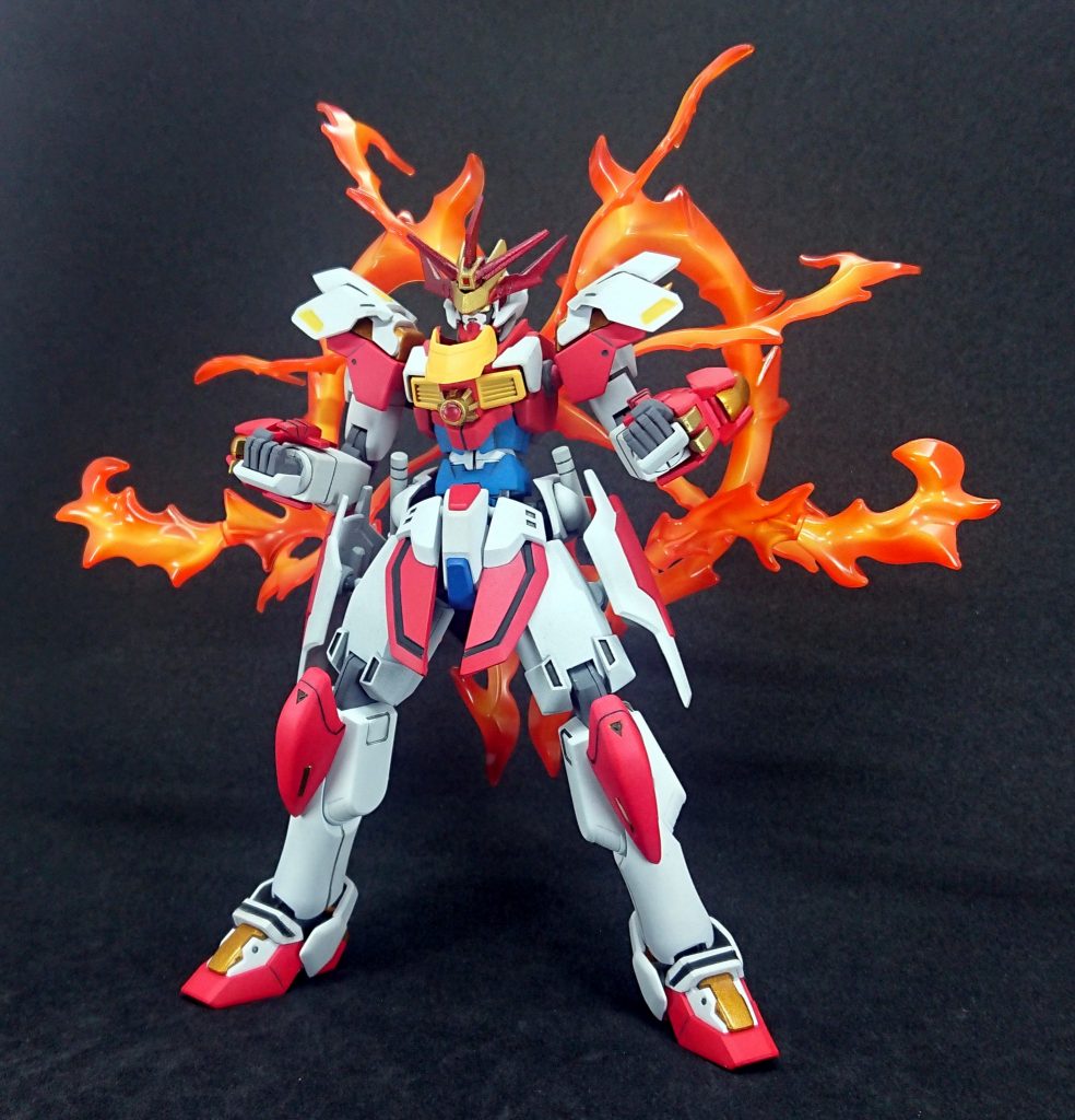 内蔵エネルギーを爆発させ機体性能を上昇させるブレイジングバースト。炎のエフェクトはバーニング系を一通り揃えるだけでかなり数があって助かります。