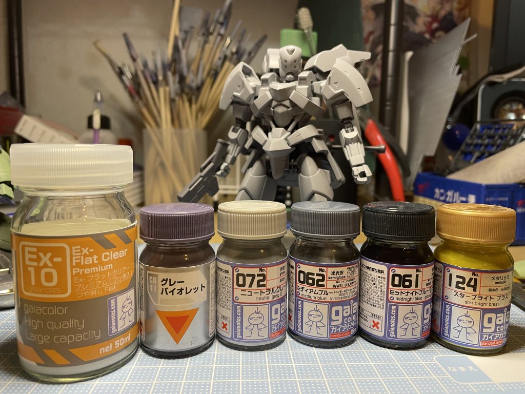 今回のカラーレシピはこちら初めて艶消しにEX-10を使用。この他に武器にティターンズブルー1を使ってます。