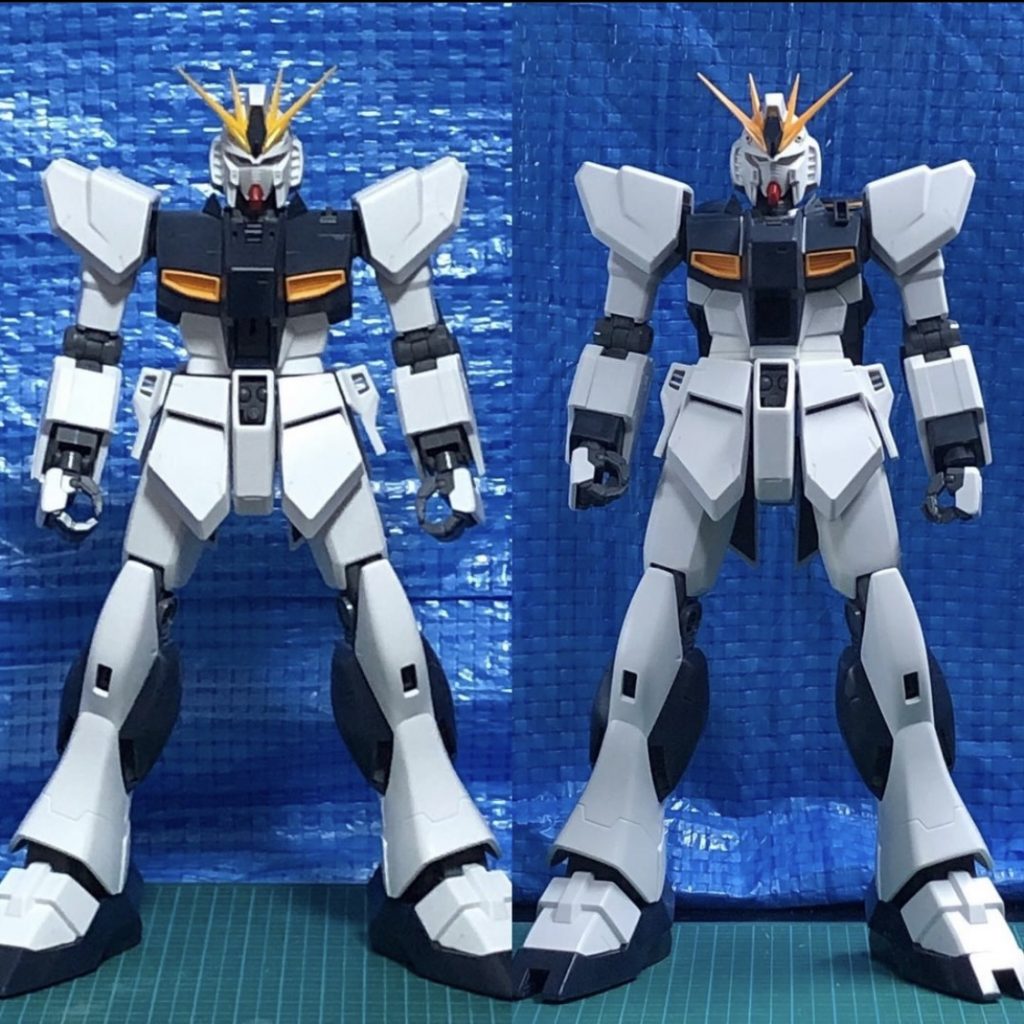 胴体/頭部小型化、脚部延長に加えてアウトラインの調整(左before右after)肩装甲:1.5mm下方へ延長スカート前:1mm上方へ延長スカート横:2mm下方へ延長スカート後:4mm下方へ延長大腿部:2mm幅増し