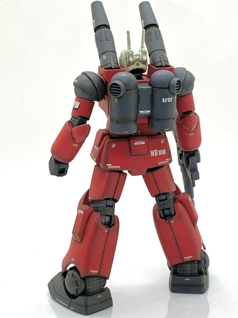 塗装箇所とカラーレシピビームライフル先端部→(ガイア)フレームメタリック(1)ビームライフル可動式センサー→(ガイア)スターブライトゴールド頭部バルカン、胸側面黄色部→(クレオス)新ガンダムカラーMSイエロー