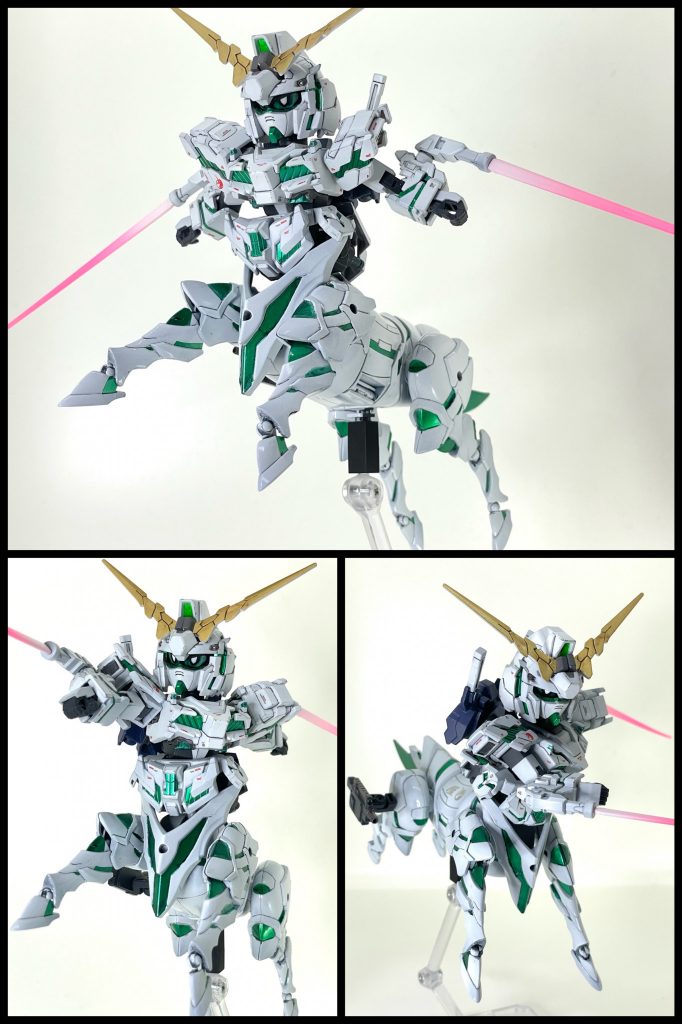 うっかり被弾！ユニコァンの両脚とGUNBAの頭部がやられてしまった！そんな時は人馬一体・ケンタウロスユニコァンだ！！！SDガンダムと馬がいる！ならばこうなるのは必然なのだ😆以下、制作過程など