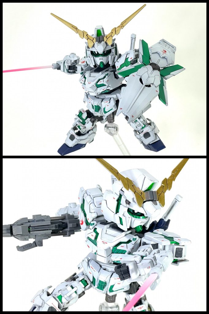 ビームサーベルはコアガンダムの物を使用する。バックパックの上側に生えてる方はダミーだ！前腕にアタッチメントを取り付けることでビームトンファーとして使うこともできるぞ！