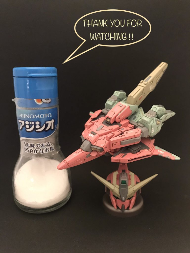 ということでスイカバーでした。ご観覧ありがとうございました。　古いキット、SD、可変機と、まるで馴染みがなく戸惑いの連続でしたが、その分刺激や発見があって、結果的に楽しかったし、けっこう経験値が上がった気がします。面白いテーマのコンテスト、最高なのでまたやって下さい! 絶対参加します。