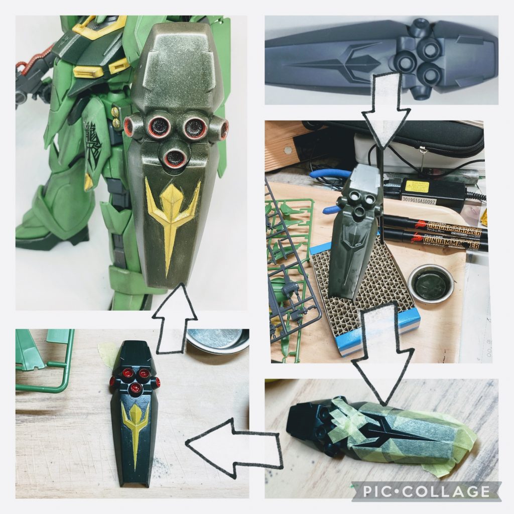 シールドは全塗装。黄色のマスキング失敗してますがウェザリングでごまかしてます。