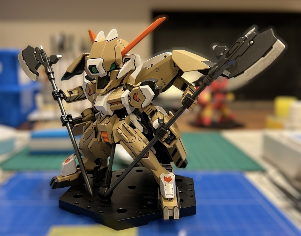 塗装とスミ入れが終わりデカール直前の状態です。 水星の魔女キットが発売されるまでは鉄血のSD化（デフォルメ化）を進めます、次回作をお待ちください。