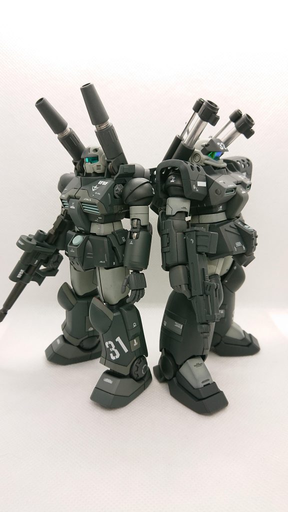 最後までご覧頂きありがとうございました。ジオンの機体を造ることがおおいのですが、連邦機もなかなか面白いですね。こうして系列の機体を並べるのも、異なったスタイルの中に同じ設計思想が見られて面白いと思いました。