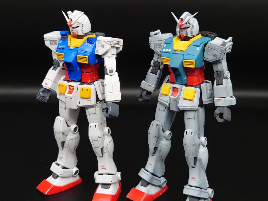 過去作 左側     最新作 右側ORIGINIガンダムは、2年前にこちらのGUNSTAさんに投稿したことがあるのですが、今回のククルス・ドアン版で、同じ機体塗装しましたが、かなりの成長が見られましたね!カラーリングも今回のは、アニメ調の色合いに寄せてます!以前は、充電式のエアブラシだったのでグラデーション塗装ができなかったですが、今では成長して、グラデーション塗装もお手の物です(笑)