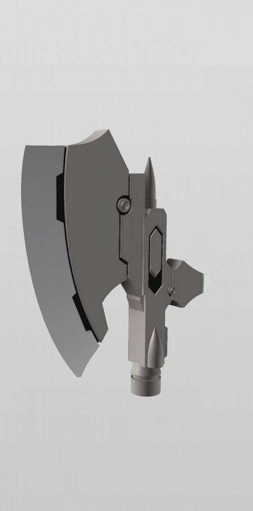 ハルバードのモデリングです。MS武器セットのハルバードを参照しました。何本でも全く同じものを出力できるので、今回も３Dプリンターの強みを引き出せたと思います。