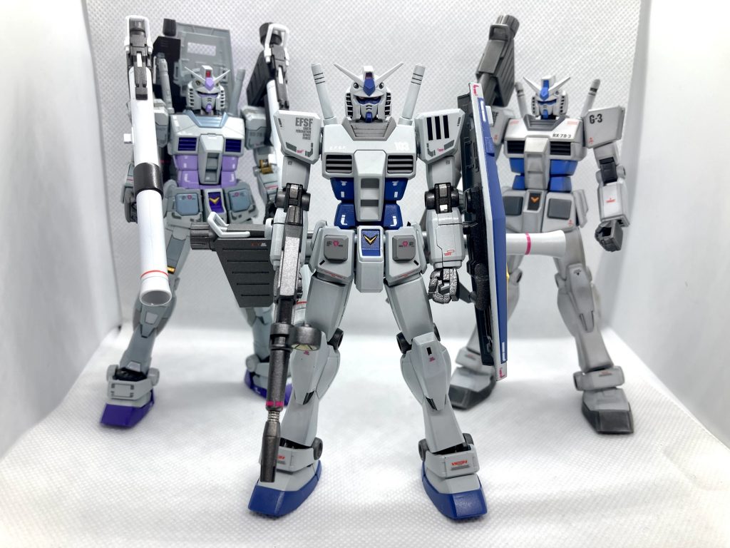 EG、HG、RGと全部G-3にしました。ダブルバズーカにしたかったけど、積みが多いため、もう一つ買いたくなかったので我慢。