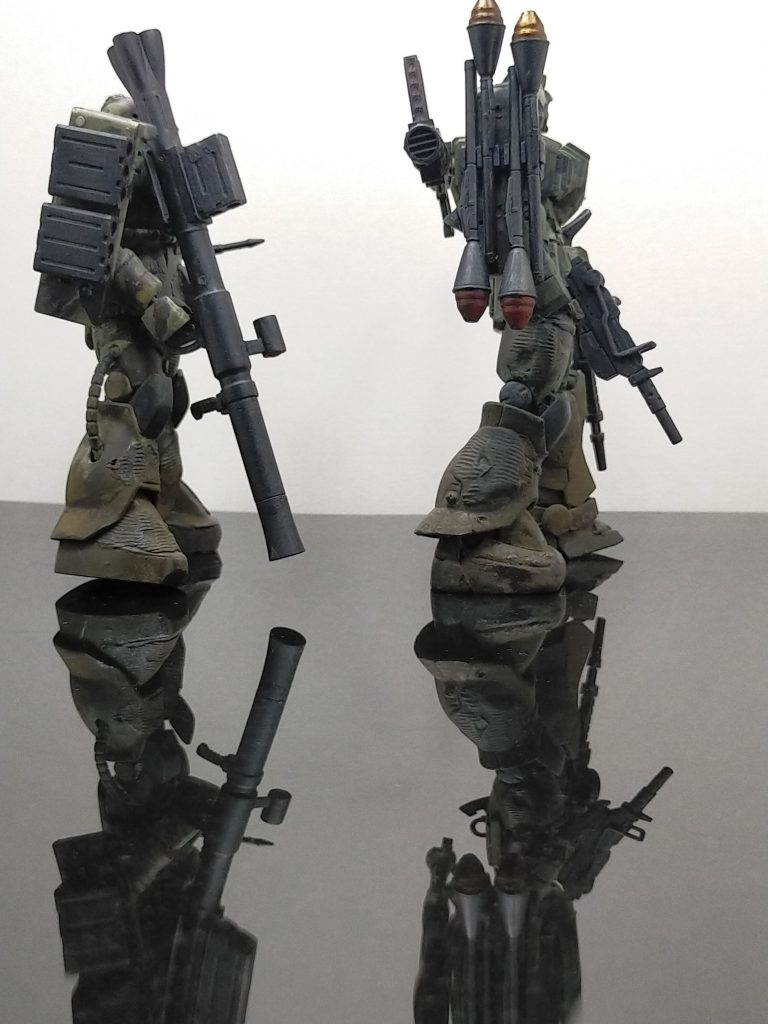 陸戦型ジムは右手はORIGIN版シャアザクの物を。特に手を入れなくても接続可能でした。長さを合わせる為短縮化はしています。