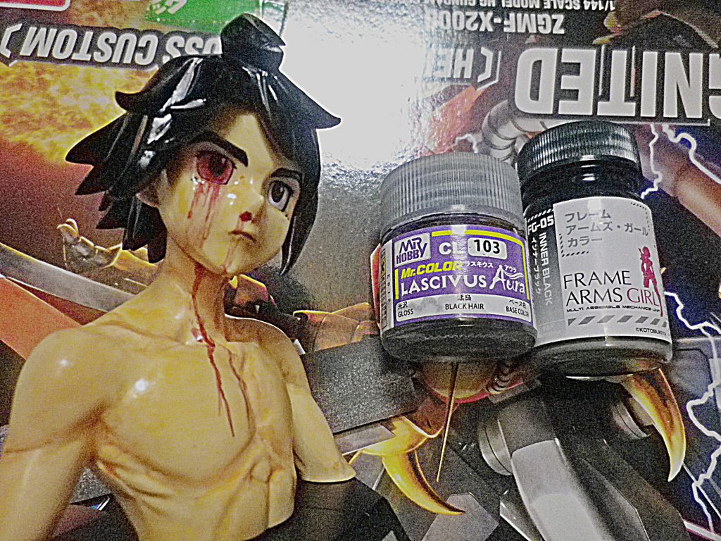 頭髪は画像の二種類の塗料の吹き重ねで表現しています。