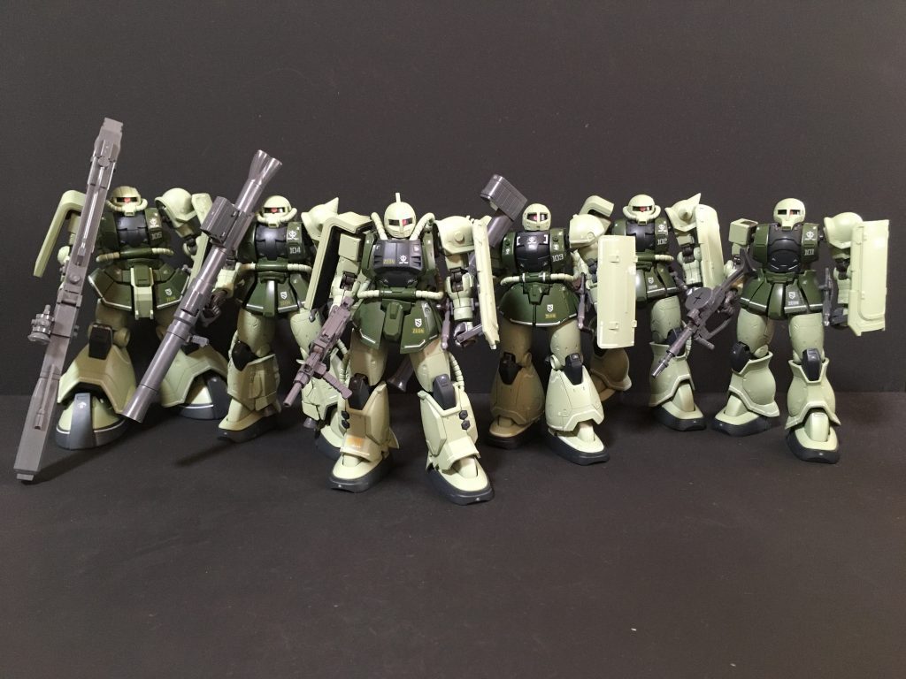 ジオン宇宙攻撃軍所属・量産機6機の集合ショットです。ザク1 https://gumpla.jp/hg/1108536ザク2 https://gumpla.jp/hg/1108547ヴァッフ https://gumpla.jp/hg/1094962ブグ https://gumpla.jp/hg/1108533ザク2高機動型 https://gumpla.jp/hg/1108551ザク高機動試作型 https://gumpla.jp/hg/1108556ご覧いただきありがとうございました。気にっていただけたら いいね!👍をよろしくお願いします。
