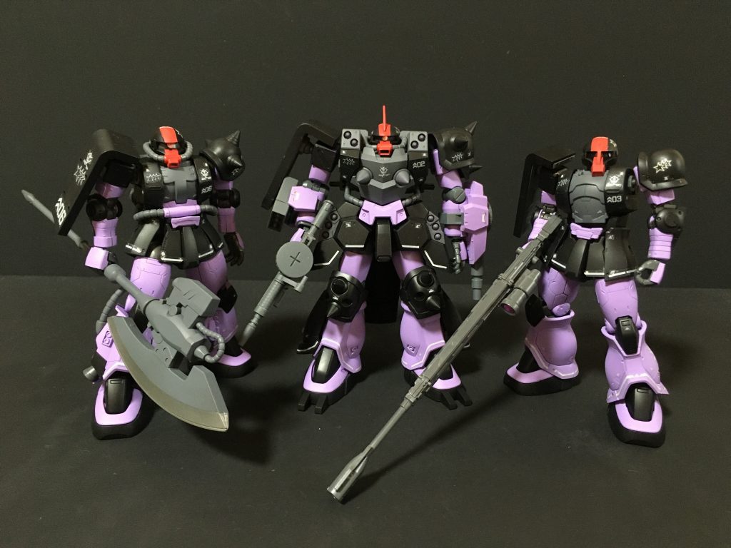 黒い三連星専用ザクのスリーショットです。ザクⅠ（マッシュ機）　https://gumpla.jp/hg/1099980ザクスーパーカスタム（ガイア機）https://gumpla.jp/hg/1113035高機動型ザク（オルテガ機）https://gumpla.jp/hg/1099988ご覧いただきありがとうございました。気にっていただけたら　いいね！をよろしくお願いします。