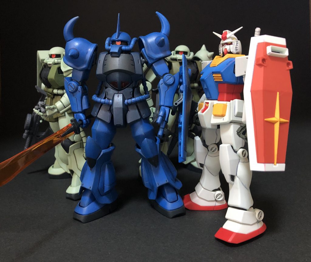 最後にみんなで。すごうくわるいエイリアンとか出てきてこのメンバーで戦ってほしいなぁとか思っていました。筆塗り　全塗装ガンプラ　2022 その63