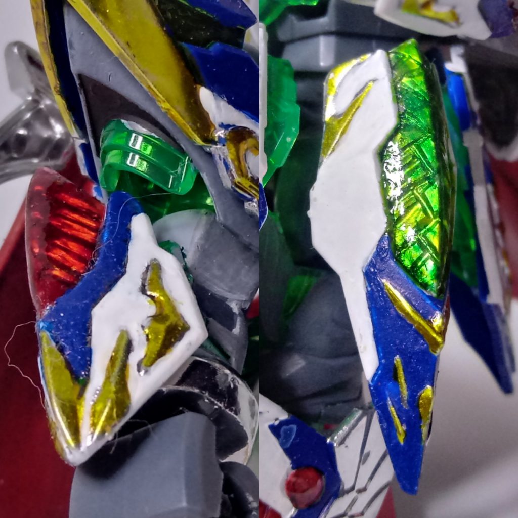 アームアーマーとサイドスカートアーマーオリジナルパーツはブランクが大きいだけなので、違うものを作りたかったのでHG マジンガーZ (Infinity ver.)の「ブレストファイアパーツ」を参考にしました。PS: このエフェクトの作成方法については、このビデオをご覧ください。https://youtu.be/jP_4aUVRIZE