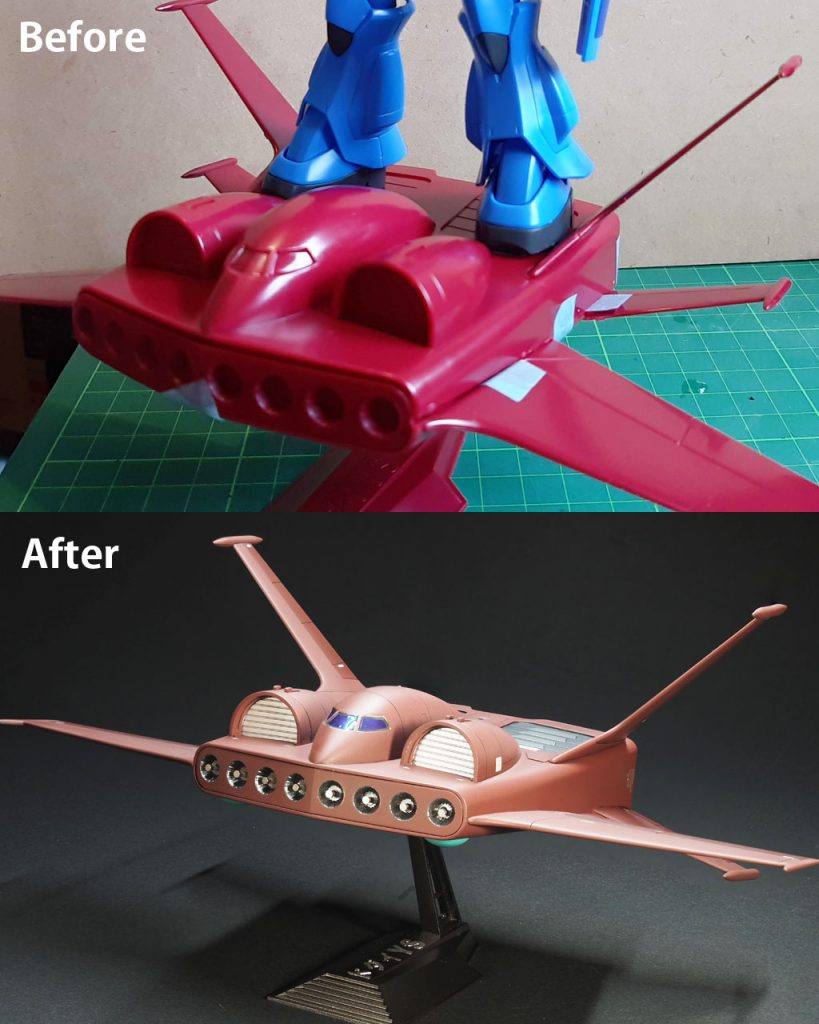 グフが乗っちゃってますが素組(上)と完成品(下)。