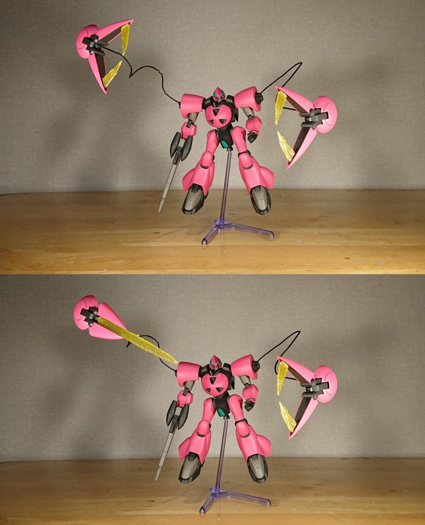 このMSの代名詞ショットクローは外せないと思い製作。キットパーツを活かして差し替えで展開状態を選べるようにしました。