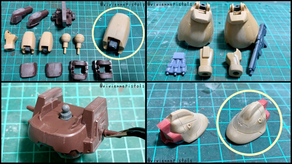 基本工作合わせ目消しスジ彫りとピンバイスでモールドの追加プラ板と別パーツでディテールアッププラ板でパーツを制作