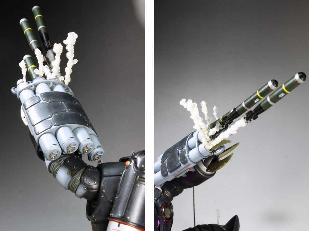 魚雷(有線誘導式w)と発射管は3Dプリンター製。あぶくはヒートペンで透明のランナーを溶かしてくっつけた所にジェルメディウムを塗って仕上げました。