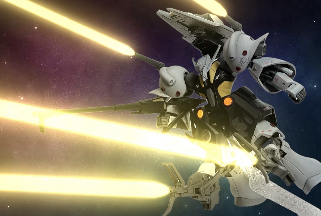 クローと肩部のビームキャノンを四門斉射！！フェダーや袖下ビームも放てば平成ガンダムめいたフルバーストが出来ますが腕の可動範囲が追いつかない。スタンドアームを消せてないなんちゃっての加工合成です