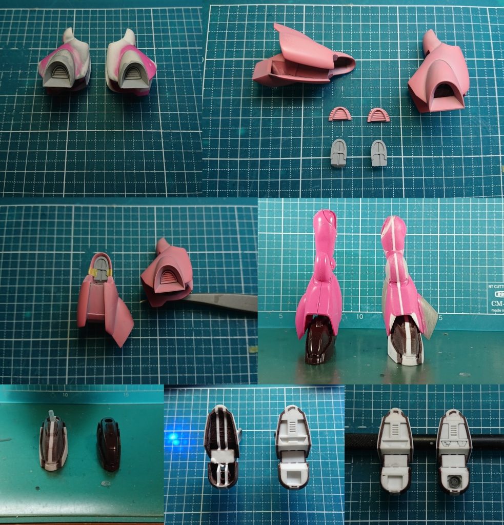 脚部途中状態。腿~脛で1mm 靴で2mm幅増し。足裏はしっかり埋めました。