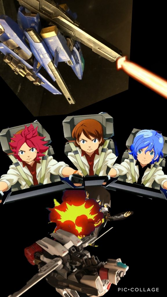 キオ「やったよ!アカオくん!」アカオ「ああ!やったぜ!」アオ「喜ぶのはまだ早い!赤い機体が来るぞ!」キオ「あ...!アレは...!?」ゼハート「また私の前に現れたか..!ガンダム!!」アカオ「アイツはなんかヤバい!合体するぞ!」アオ「よし!Gセプターに合体!」アカオ「そして、ガンダムに変形っ!」アオ「今だキオ!!コアファイターでドッキングしろ!」アカオ・アオ『レッツAGEコンバイン!』キオ「いくぞ、合体!!ガンダムゥーーッ!!」ぐおーっバキンッ!『ガンダムAGE−3!!』