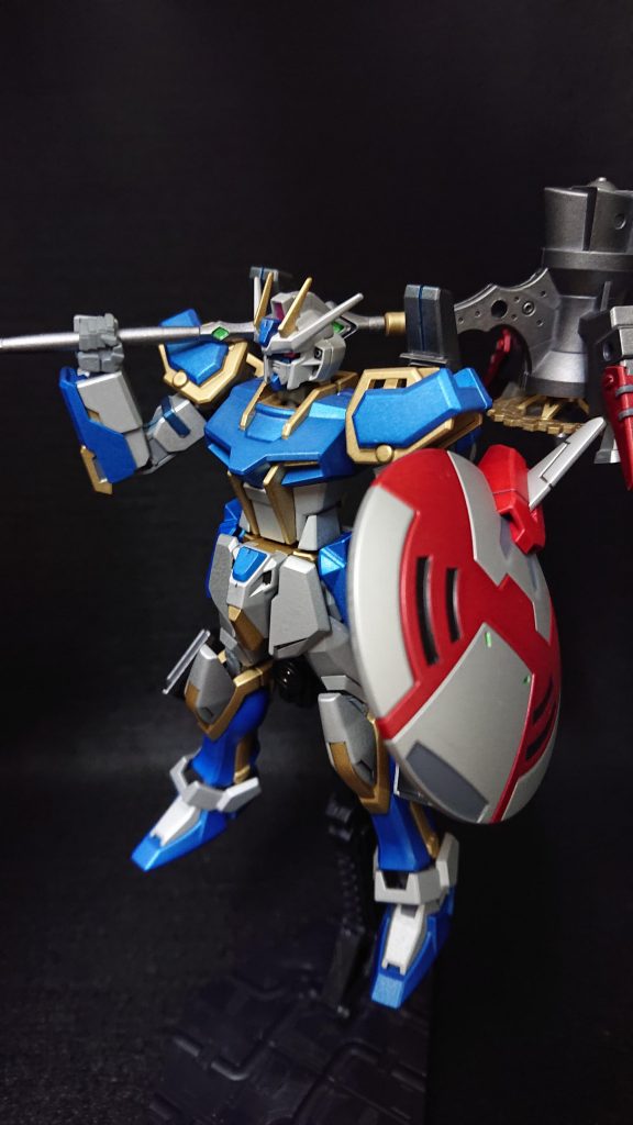 頭部　　　　：ストライクボディ　　　：ストライク腰部　　　　：ストライク肩　　　　　：ストライク腕部　　　　：ストライク脚部　　　　：ストライク+バトルアームアームズのブースターバックパック：Ez-ARMSのブースターをミキシング武装　　　　：ジャスティスナイトのシールド　　　　　　　30MMのハンマー(オリ武器)