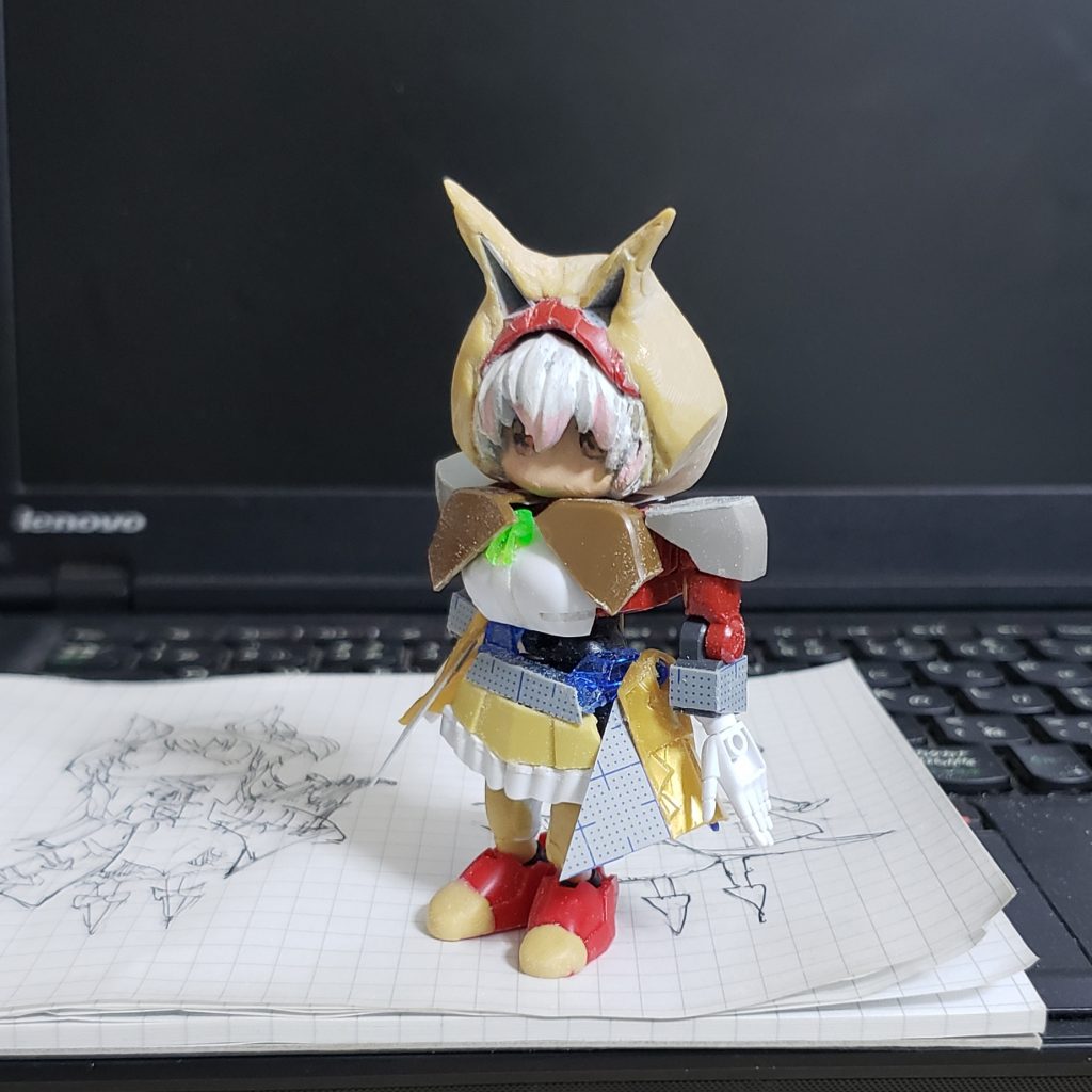 前髪、胸、スカート、手はHGフミナからの流用です。その他ジャンクやプラ材、パテを使用しました。