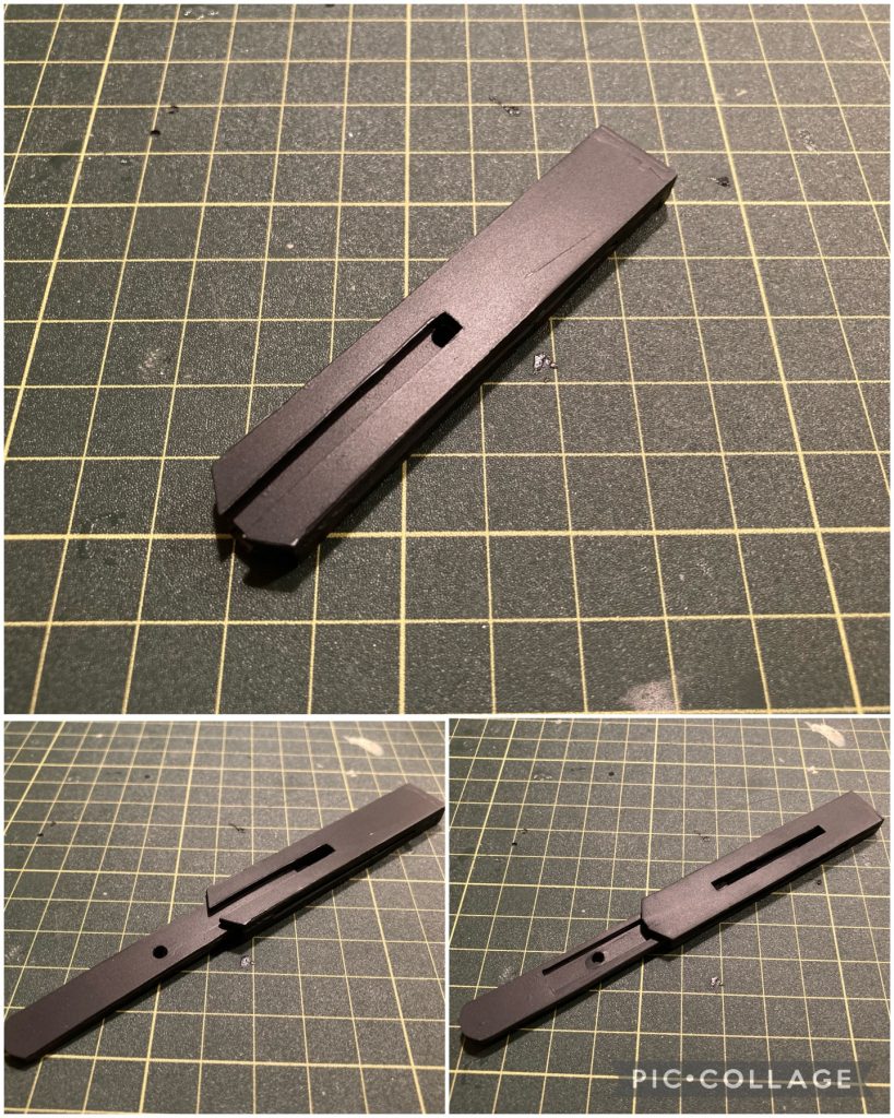 チャージをするための機構ですが、上の画像のようなパーツを作りました。箱状の物をプラ板で作って中から別のプラ板が飛び出るような形になっています。右下は裏側。真ん中の丸い穴に盾本体側に付いているプラ棒を差し込み回転機構を再現した形になります。本当にチャージできるかどうかは見た方が恐らく早いのでそちらもTwitterのURLからご覧下さいm(_ _)mチャージの様子👇https://twitter.com/lasgua01s7341/status/1561662582284484609?s=21&t=KNkH1EU5VTyyedL4lZXSVw