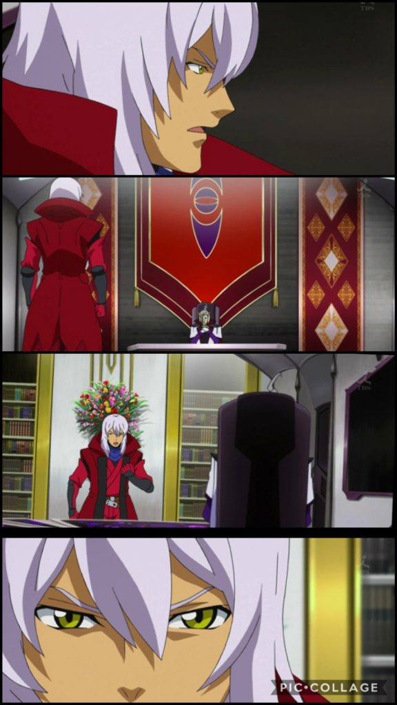 イゼルカント「ゼハート...。お前には教えてやろう、私の計画、プロジェクト・エデンの真実を。」ゼハート「....。」イゼルカント「人は誕生したその時から戦いに明け暮れていた。限られた資源と限られた大地、それらを奪い合うために繰り返されてきた血塗られた歴史だ。このままでは、いずれ人類は滅びる。私はその歴史をEXA−DBに保管されていたガンダム作品の映像で観てきた。」ゼハート「....。」イゼルカント「だからこそ私は、決して争いごとをしない賢き者達を集めた、新たな人類の創造に着手したのだ。極限状況下における人間の対応が、脳や身体の能力、DNA配列等の違いによって、どのように左右されるのかを調べ上げ、その上でより優れた人類種を選び出す。ノーラやエンジェルといったコロニーを襲ったのも、極限状況を作り出すためだ。」ゼハート「....コピペではありませんか..!」イゼルカント「む...?」ゼハート「何故、イゼルカント様は同じストーリー上で、全く同じ台詞を言うのです!前半部分でアセムの息子に言っていた台詞と同じ!コレは手抜きではありませんか!!」イゼルカント「手抜きではない!理解できぬかゼハート?」ゼハート「人類の選別など、そして手抜きじゃ無いと言い切れるなど...!理解できるはずがない……!」イゼルカント「人を高い次元に導き、より良き世界を造るために誰かが選択をせねばならん……!その選択を私は行ってきたのだ。」ゼハート「貴方は神にでもなったおつもりか!!」イゼルカント「....。」ゼハート「貴方の言うより良き世界とは、貴方という支配者に都合よくつくられた独裁国家にすぎない。地球の歴史に新しい支配者が誕生するだけだ!」イゼルカント「違う!私は支配者になりたいのでは無い!私にとってのハーレムを作りたい.....いや、人類を進化させたいのだ。愚かな歴史を繰り返さぬ様に!私が作りたいのはハーレム....じゃない、人の未来だ……!」ゼハート「人の、未来....。」イゼルカント「ゼハートよ、プロジェクトエデンの全権をお前に託す。お前がヴェイガンの全てを率いるのだ。」ゼハート「えっ……!?」イゼルカント「ゼハート、もし私を狂気だと言うならばそれでもよい。その全てをわかったうえで付き合ってはくれぬか?私の狂気に。」ゼハート「その格好はやはり狂気でしたか。その衣装には私はお付き合い出来ません。申し訳ございません。」イゼルカント「衣装では無い。プロジェクト・エデンの全権の方だ。」ゼハート「イゼルカント様……私に新たなる人類を創造する神になれと?」イゼルカント「神ではない!お前は……人の未来を照らす光になるのだ……!」ゼハート「光に……?(ていうかやはり神...!私が新世界の神になる..!)」イゼルカント「これを受け取るがいい。」ゼハート「.....まさか....デスノート!?」イゼルカント「いや?杖。」ゼハート「違うのですか。(ガッカリ)」イゼルカント「ステキなステッキだ。受け取るがいい。」ゼハート「あー。ハイ...。」ガシ!