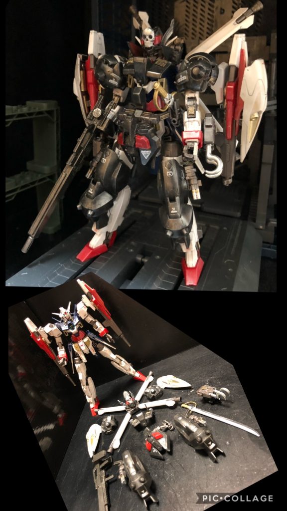 oyz「中身はAGE−2ダブルバレットだが、クロスボーンシルエット...つまりはフルアーマーだな。を全身に纏う事で、別の機体に見える様にしといたぜ。もちろん見た目だけじゃない。海賊ならではの武装を全身に施してある。」アセム「海賊装備....!」oyz「右手にはビームパイレーツライフル、遠距離狙撃用のライフルだ。左手には固定武装のフックショット。敵を捕らえる事ができる。大腿部にはパイレーツガンが2挺。髑髏マーク付きだ。唆るだろ!?」アセム「ええ。」oyz「両肩にはダブルバレットがあるが、その上に髑髏アーマーを被せてある。小出力でフラッシュショット、目眩しになり、最大出力で拡散ビーム砲になる。」アセム「汎用性の高い武装だな。」